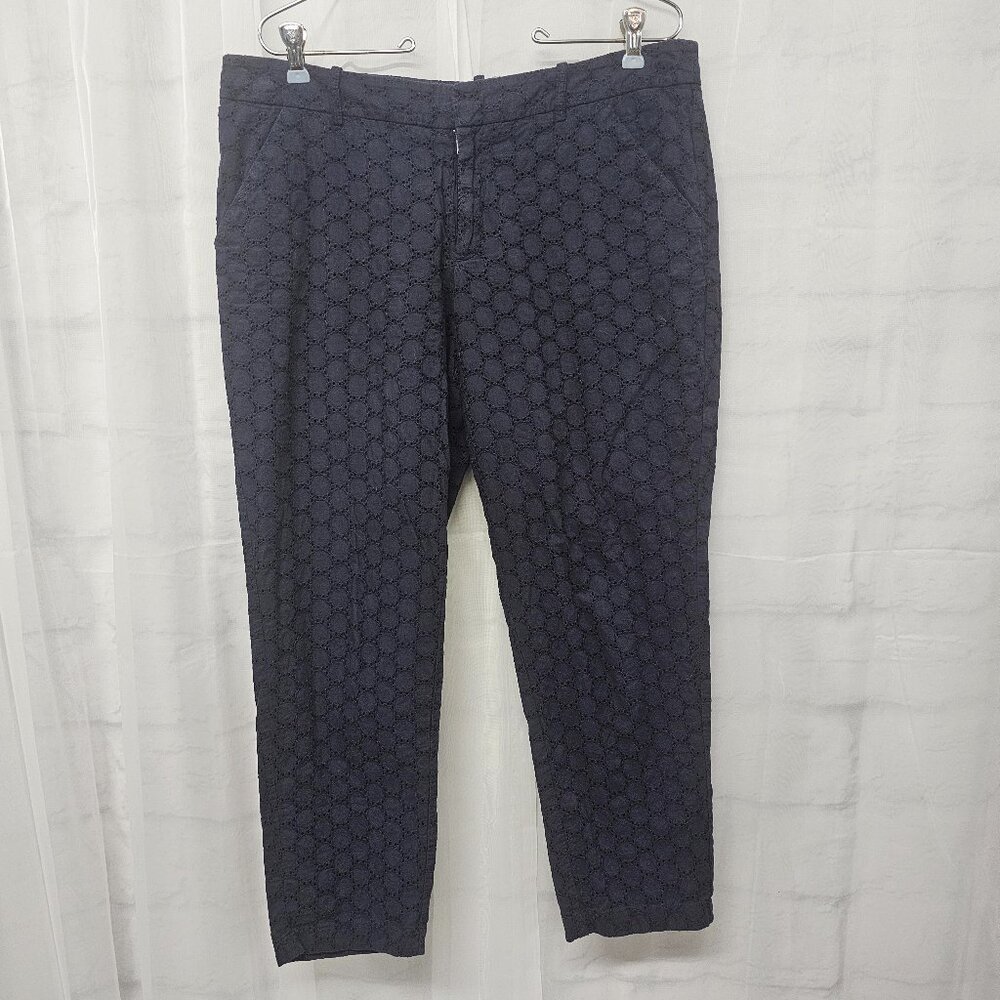 Merona Navy Cropped Pants Embroidered Eyelet Boho Beach Cottage 12